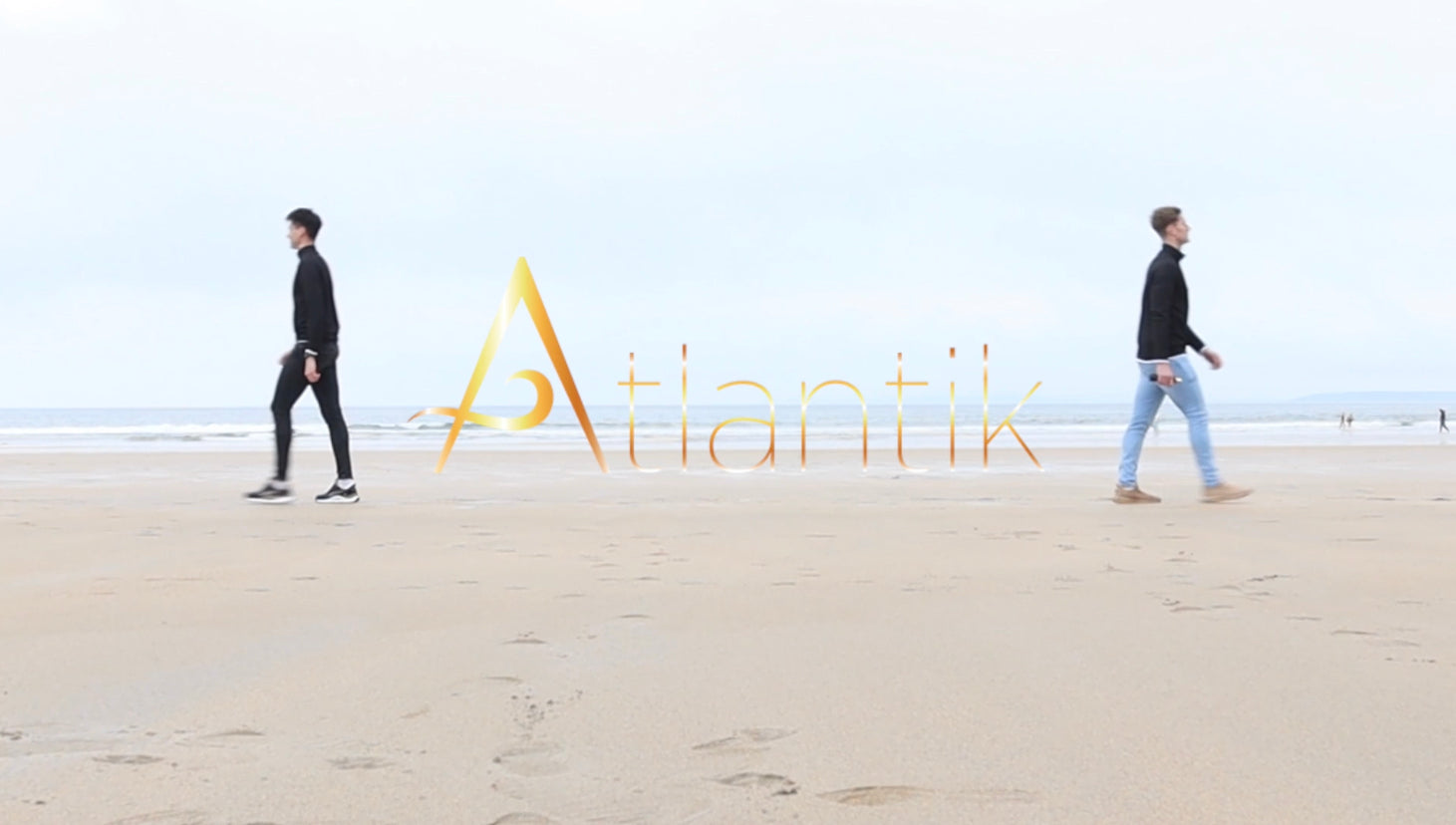 Atlantik Body Care Ireland, Co Founders Walking on Beach alongside Atlantik Logo, About Us Page, Natural Skin Care