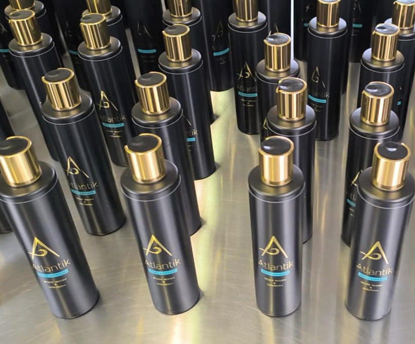 Atlantik Body Care Ireland, Body Armour Body Wash Bottles on Table, Natural Skin Care